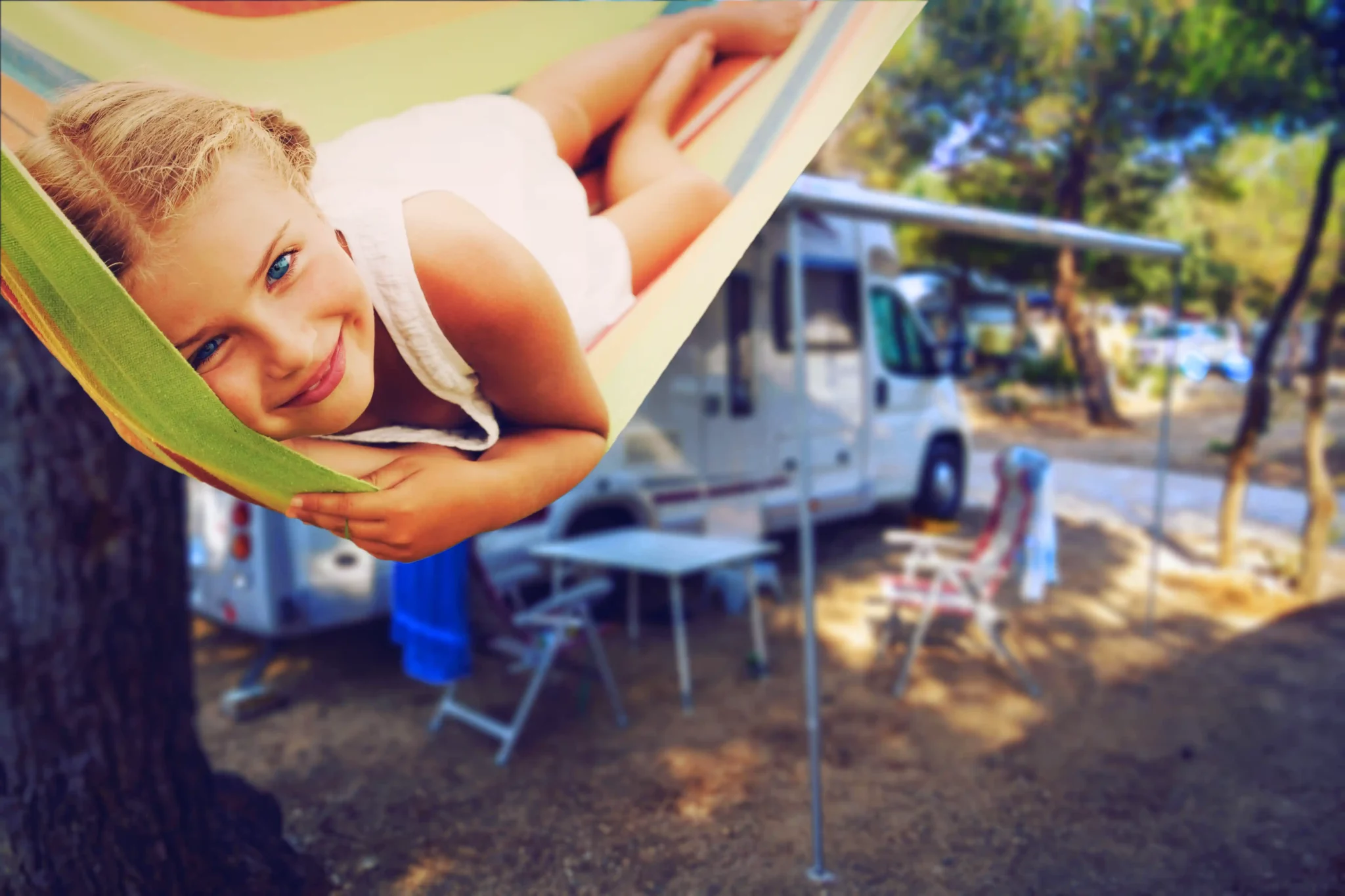 little girl lying in a hammock