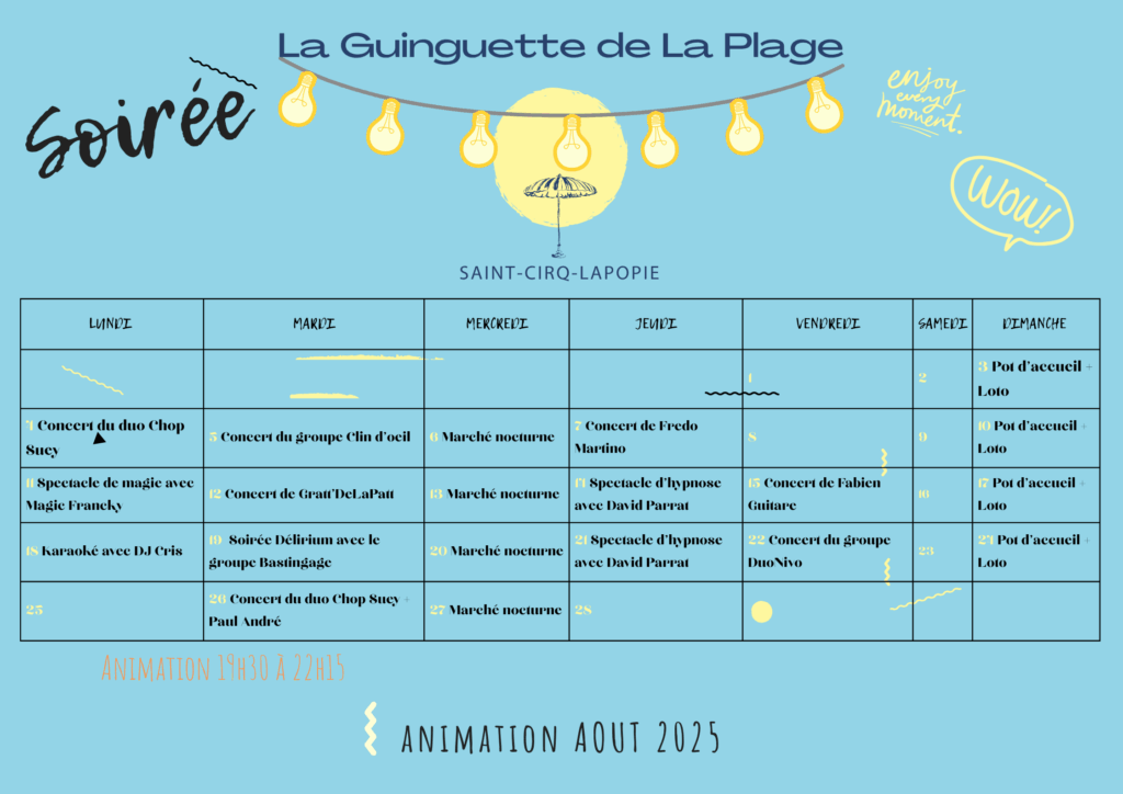 planning animation aout